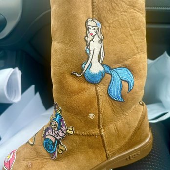 The Shoe Clinic - Can't bear to part w/my old, comfy Uggs. So I just have a patch added to any holes - Shoe Repair Near Me - Brea, California The Shoe Clinic - Can't bear to part w/my old, comfy Uggs. So I just have a patch added to any holes - Shoe Repair Near Me - Brea, California