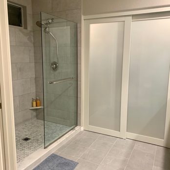 AMG Construction - Complete remodeled master bathroom. New walls, floors inside shower and outside, glass panel - General Contractors Near Me AMG Construction - Complete remodeled master bathroom. New walls, floors inside shower and outside, glass panel - General Contractors Near Me