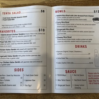 Tenya Japanese Eatery - Menu - Part 2 of 2. - Japanese Near Me - Decatur, Georgia