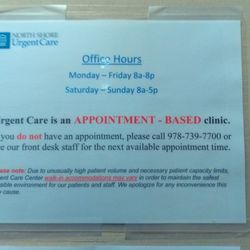North Shore Urgent Care - Appointment based? Most ugent cares are walk-in. These "gender-neutral bathroom" snowflakes are USELESS!