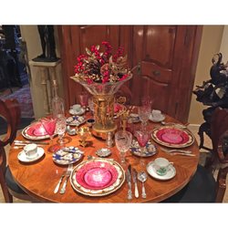 Greenwald Antiques - Holiday Table Setting: Austrian Biedermeier Table, Herend Porcelain, Steuben Glass, Sterling Silver Flatware, Webb Crystal