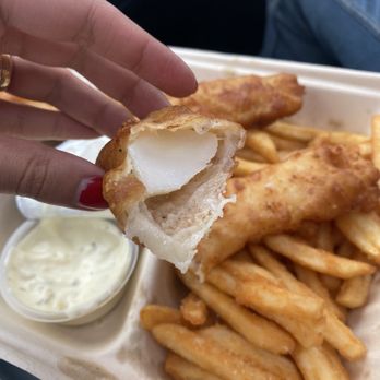 On the Hook - Fish and Chips ($16) Includes 2 sauces of your choice. - Food Trucks Near Me