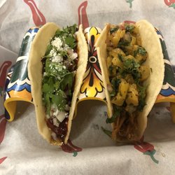 Muchachos Tacos - Left: marinated filet. Right: al pastor
