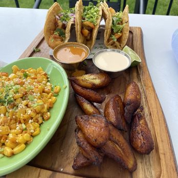 Buenatarde Tequila y Mezcal - Shrimp tacos w/ plantains & Mex corn - Latin American Near Me - Pittsburgh, Pennsylvania