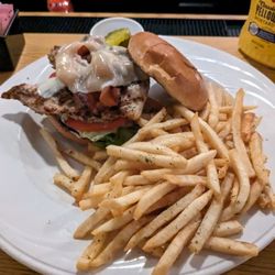 Pete's Tavern - Chicken sandwich with bacon and cheese with fries