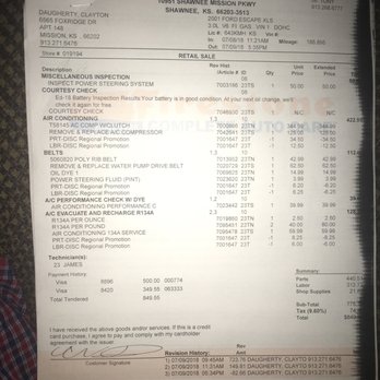 Firestone Complete Auto Care - Here is the full invoice.the only mention of power steering besides the inspection is that the added a pint of fluid. THAT INDICATES A LEAK. - Tires Near Me - Shawnee, Kansas
