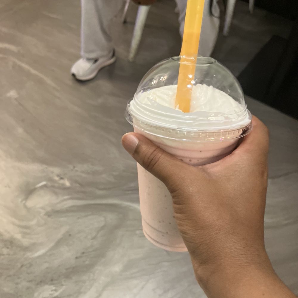 Strawberry milk shake with whipped cream. $6.95 CAD Strawberry milk shake with whipped cream. $6.95 CAD