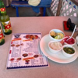 Tacos Baja Jr - Menu Dos Equis and salsas