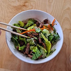 Mamma Hai - Noodles- pork strips, lettuce, cucumber, mint, carrot, radish, and glass noodles with a vinegarette. So light and refreshing!