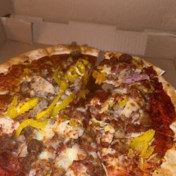 The Lost Pizza - Otis (MED) thin crust add banana peppers.