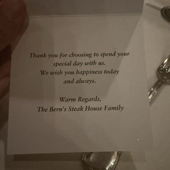 Bern's Steak House - What a great gesture - Steakhouses Near Me - Tampa, Florida