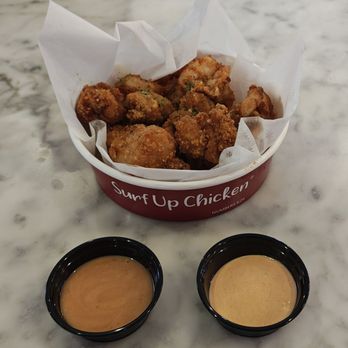 Surf Up Chicken - Crispy Shrimp & Chicken with Yum Yum Aioli (left) and Golden Chicken Aioli - Chicken Shop Near Me - San Diego, California