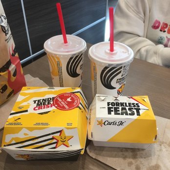 Carl's Jr - two drinks and a box of fries - Fast Food Near Me - Long Beach, California