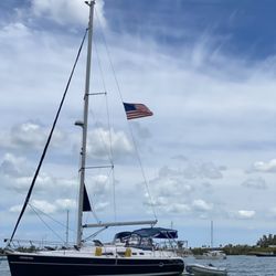 Seaside Sailing - Express Mail at anchor. Marine Stadium, key Biscayne Florida-2020