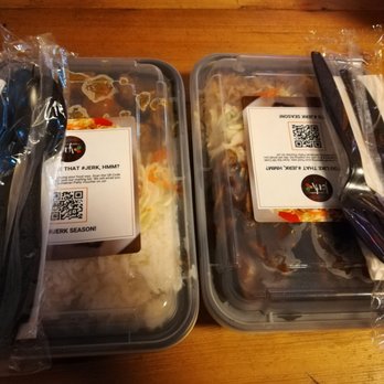 Likkle More Jerk - two plastic containers of food - Caribbean Near Me - Brooklyn, New York Likkle More Jerk - two plastic containers of food - Caribbean Near Me - Brooklyn, New York