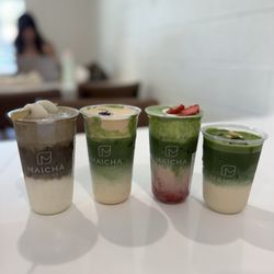 Hojicha, London fog, strawberry, jasmine milk matcha