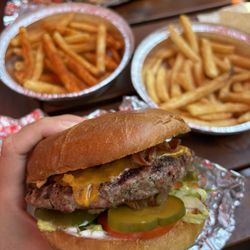 Mani - Special burger, Cajun fries, garlic fries