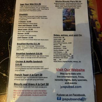 JP's Pub - Breakfast Menu - Pubs Near Me - San Diego, California