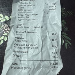 My receipt showing what I purchased and how much I spent.
