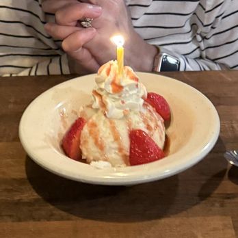 Bob Chinn's Crab House - Complimentary birthday strawberry shortcake presentation. - Seafood Near Me - Wheeling, Illinois Bob Chinn's Crab House - Complimentary birthday strawberry shortcake presentation. - Seafood Near Me - Wheeling, Illinois