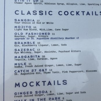 Catch 27 - Unique southern classic cocktail menu - Southern Near Me - Saint Augustine, Florida Catch 27 - Unique southern classic cocktail menu - Southern Near Me - Saint Augustine, Florida
