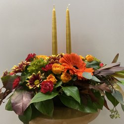 Coram Florist - Double Candle Centerpiece for Thanksgiving by Coram Florist