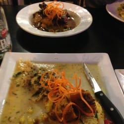 Six Degrees Cafe Restaurant - In the back kangaroo entree in front crocodile
