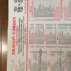 New Dragon Garden Chinese Restaurant - Top half of Menu