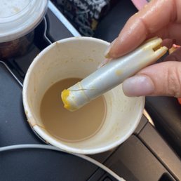 What was in my daughters coffee . The wand of the Whip cream with a hair stuck . What was in my daughters coffee . The wand of the Whip cream with a hair stuck .