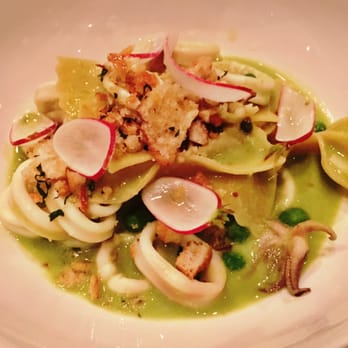 Duo Restaurant - Bow tie pasta with calamari - in pea soup (salty) - New American Near Me - Denver, Colorado