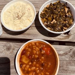 Beans pillar of smoke BBQ - Potato salad baked beans and collards