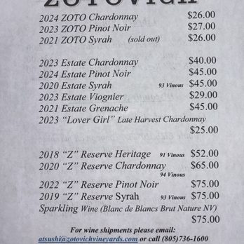Zotovich Vineyards and Winery - Wines available during our 2/14/26 visit - Wineries Near Me - Lompoc, California Zotovich Vineyards and Winery - Wines available during our 2/14/26 visit - Wineries Near Me - Lompoc, California
