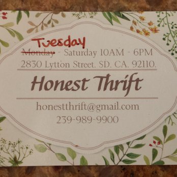 Honest Thrift Studio - 4/20/2017 - Thrift Stores Near Me - San Diego, California Honest Thrift Studio - 4/20/2017 - Thrift Stores Near Me - San Diego, California