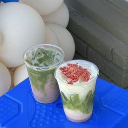 ube horchata matcha, strawberry shortcake matcha