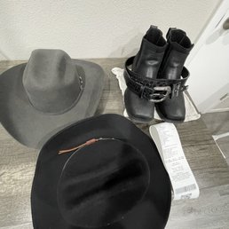 The black hat he accused me of stealing! And the hat and belt i purchased despite how he treated me.