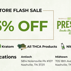 Pressure Smoke & Vape - In-store Flash Sale: Flower, Kratom, All THCA Products, Nitro Products are 25% Off