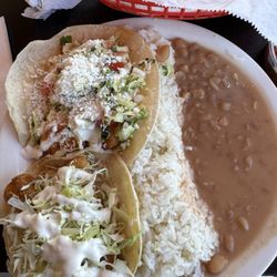 Baja Fish Tacos - Shrimp Taco, Fish Taco, Beans & Rice