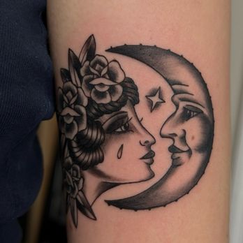 Frederick Tattoo Studio - traditional style woman and moon tattoo - Tattoo Near Me - Frederick, Maryland