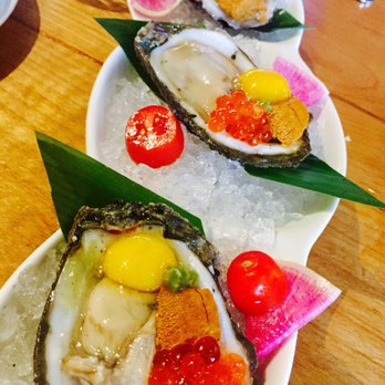 Hopstix - Three-Way Oyster: oyster topped with uni, ikura and quail egg - Breweries Near Me - Chamblee, Georgia