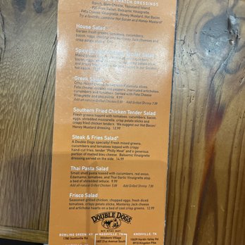 Double Dogs - Menu/ salads posted 2/8/24 - Sports Bars Near Me - Greenville, South Carolina