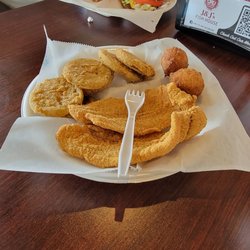 J&J Fish House - Catfish fried green tomatoes and hushpuppies