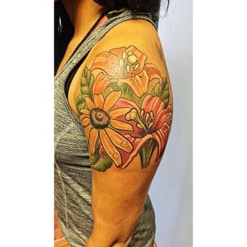 Fidelity Tattoo Company - finished product! lilies and black eyed susan quarter sleeve by Allisin. absolutely love it! - Piercing Near Me - Middle River, Maryland
