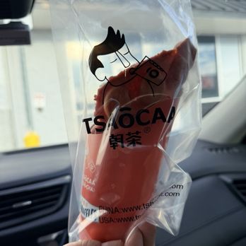 Tsaô Caa - Pink Velvet (Peach Flavor)Egg Waffle in a to-go bag - Bubble Tea Near Me - Jacksonville, Florida