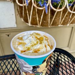 Das Kaffee Haus - Pistachio Cream Latte - Espresso, Pistachio Cream, Milk Whip. I added a little drizzle of honey.