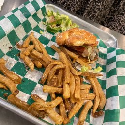 a tray of fries and a sandwich