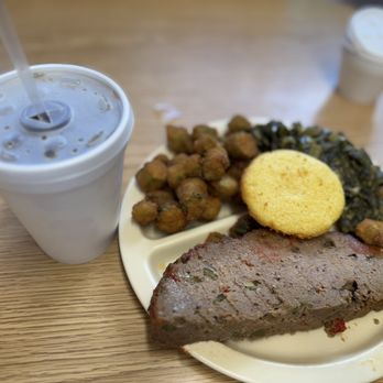 The Garden Grille - Meatloaf with collards and fried okra. - American Near Me - Greenwood, South Carolina The Garden Grille - Meatloaf with collards and fried okra. - American Near Me - Greenwood, South Carolina