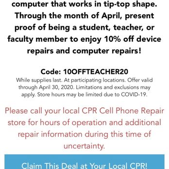 CPR Cell Phone Repair Jackson - Coupon for local faculty that wasn't honored, despite the global pandemic. - Electronics Repair Near Me - Jackson, Mississippi