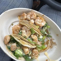 Izzo's Illegal Burrito - Juban - Beef and Shrimp Taco w/ queso cheese, lettuce, and pico de gallo .