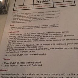 Menu for modern European food