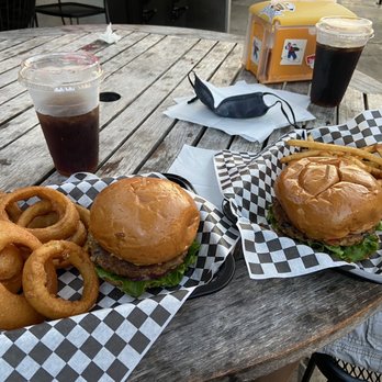 Grinderz - Veggie Burger Combo, one fries other onion rings - Burgers Near Me - Huntington Beach, California